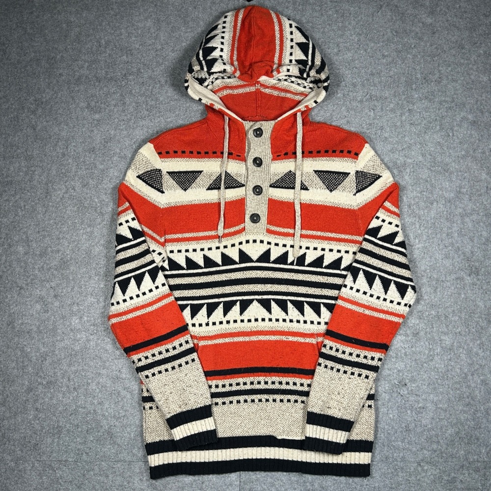 American Eagle Sweater Hoodie Mens‎ Small Orange Tribal Southwestern Aztec